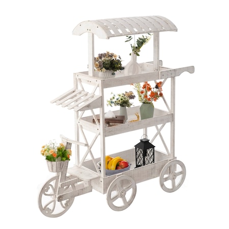 Vintiquewise White Wood Decor Display Rack Mobile Food Cart with Wheels 3 Tier QI004641
